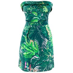  Louis Vuitton Green Floral Satin Bustier Dress - Size S