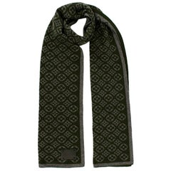 Louis Vuitton Green / Grey Fleur De Monogram Cashmere Scarf