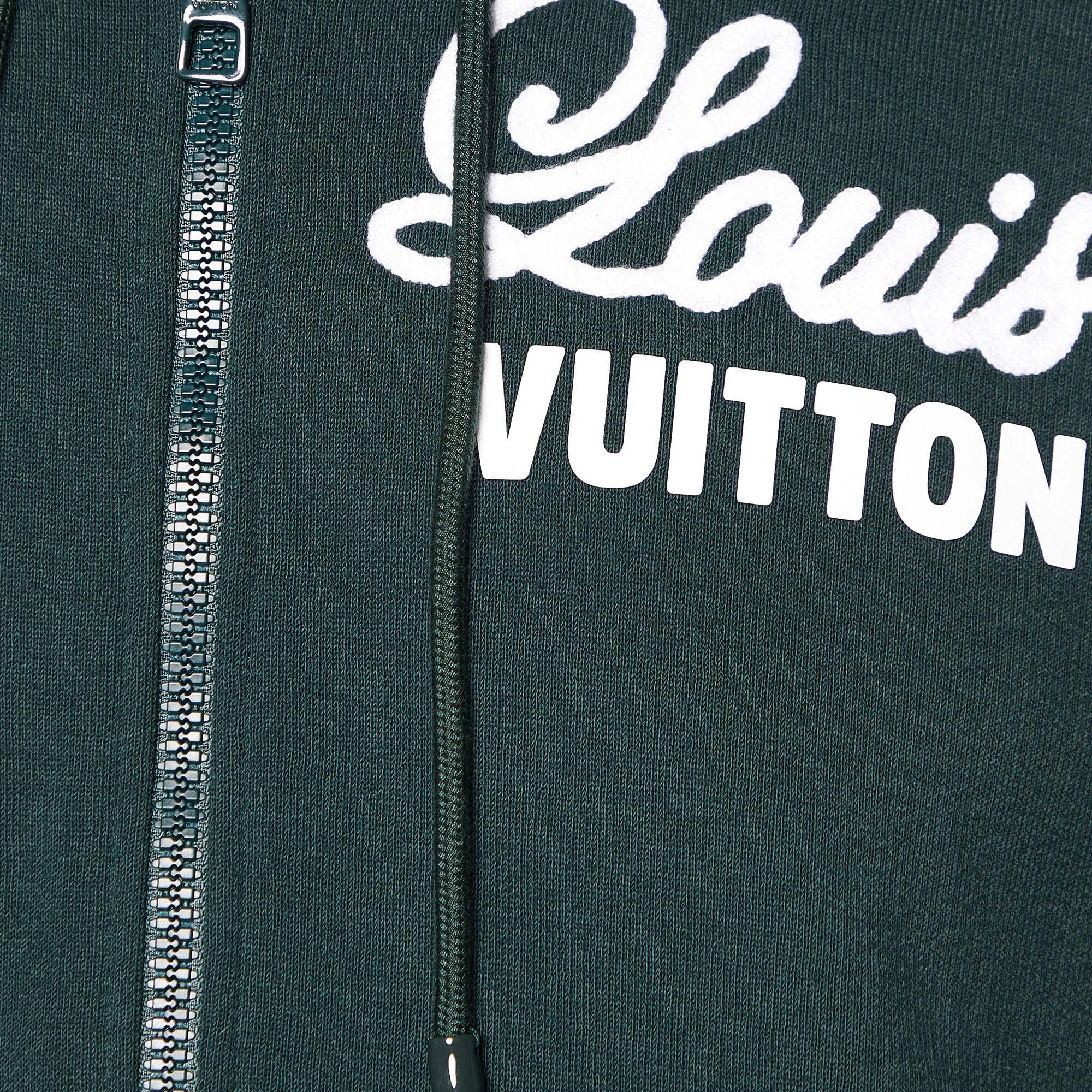 Louis Vuitton Green Jersey & Denim Hybrid Hoodie Jacket L In Good Condition In Dubai, Al Qouz 2