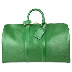 Retro Louis Vuitton Green Keepall 45 Weekend Bag