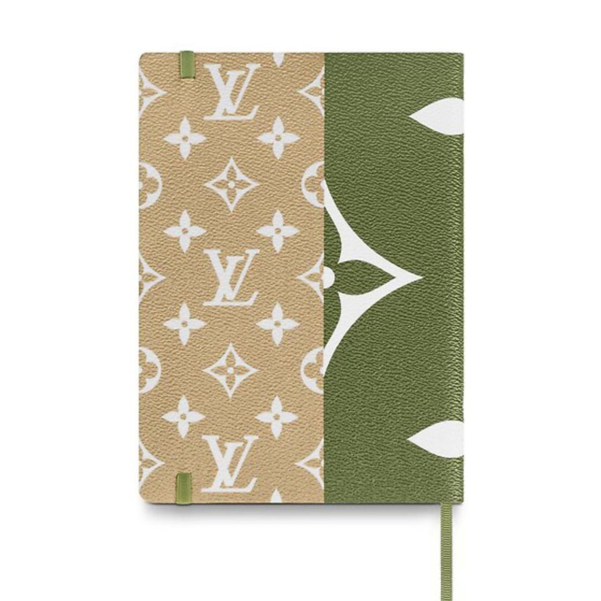 Gray Louis Vuitton Green Khaki Beige Monogram Giant Gustave Notebook Mm 870615 For Sale