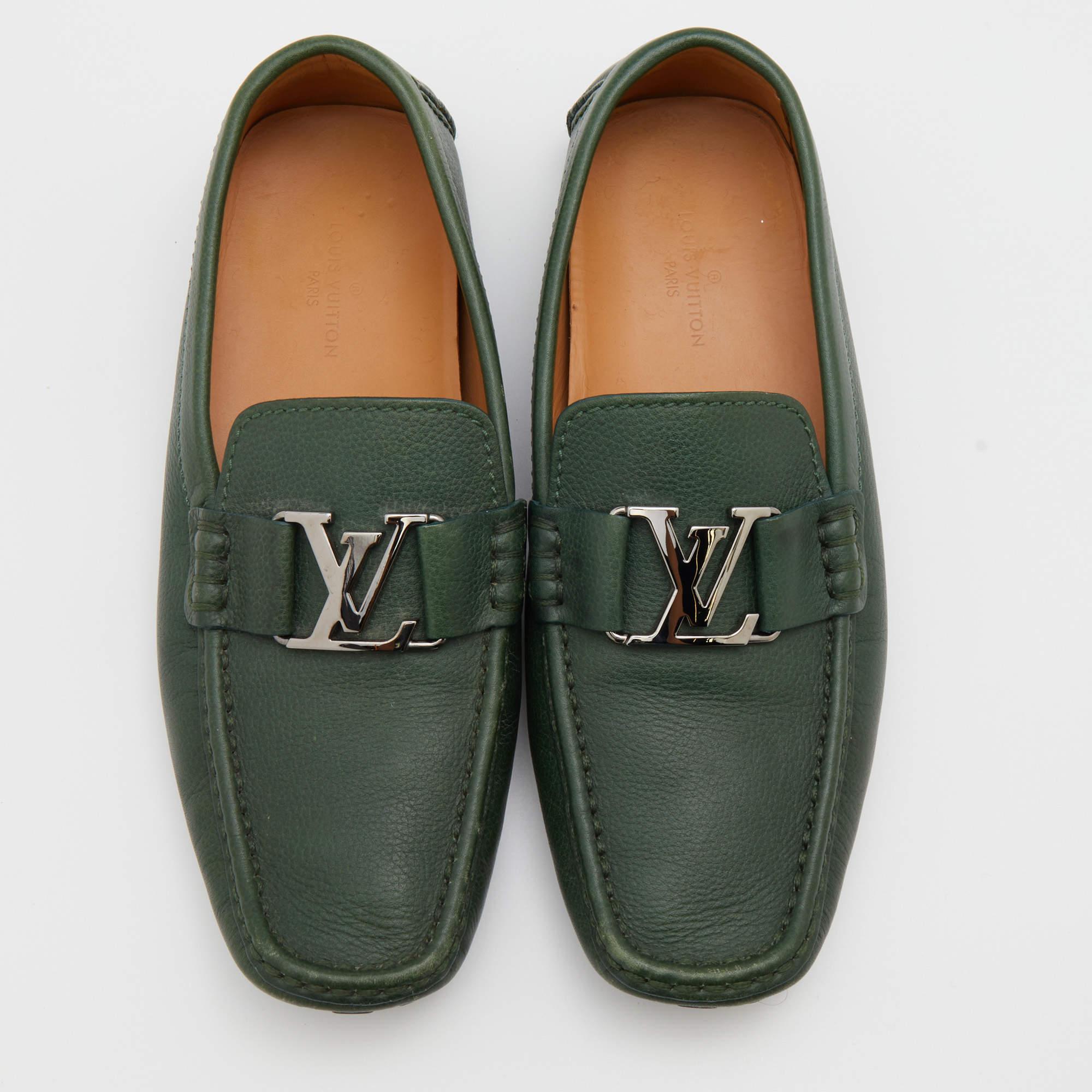 Black Louis Vuitton Green Leather Monte Carlo Slip On Loafers Size 41