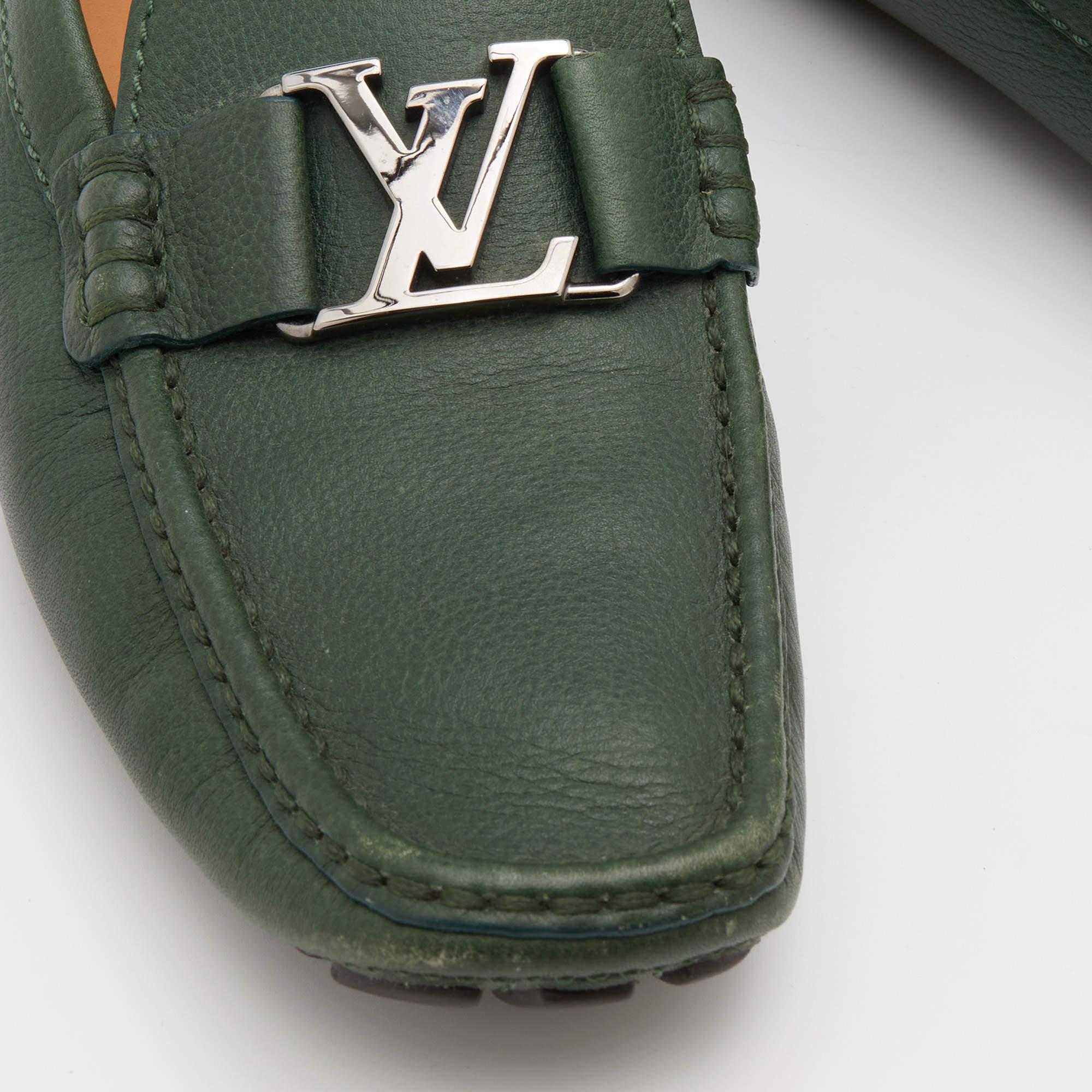 Men's Louis Vuitton Green Leather Monte Carlo Slip On Loafers Size 41