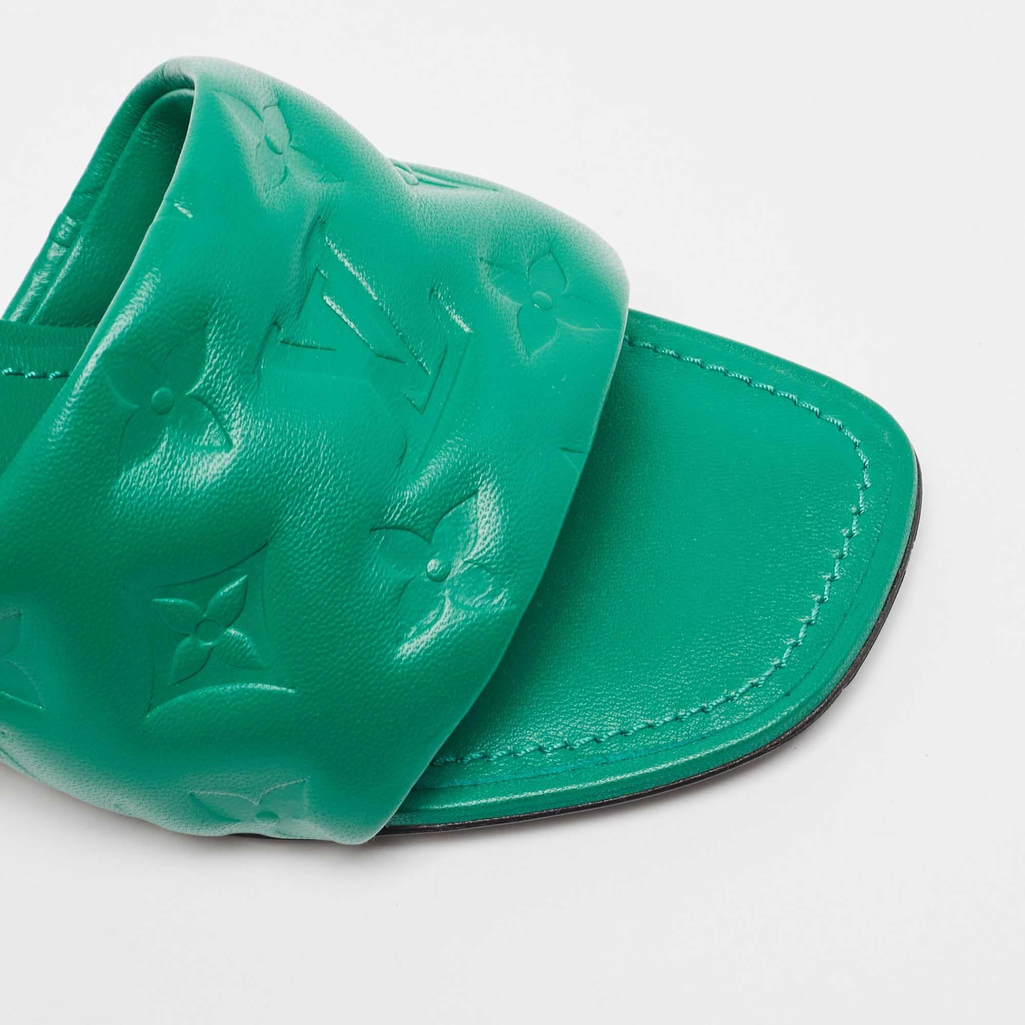 Louis Vuitton Green Leather Revival Slides Size 38 4