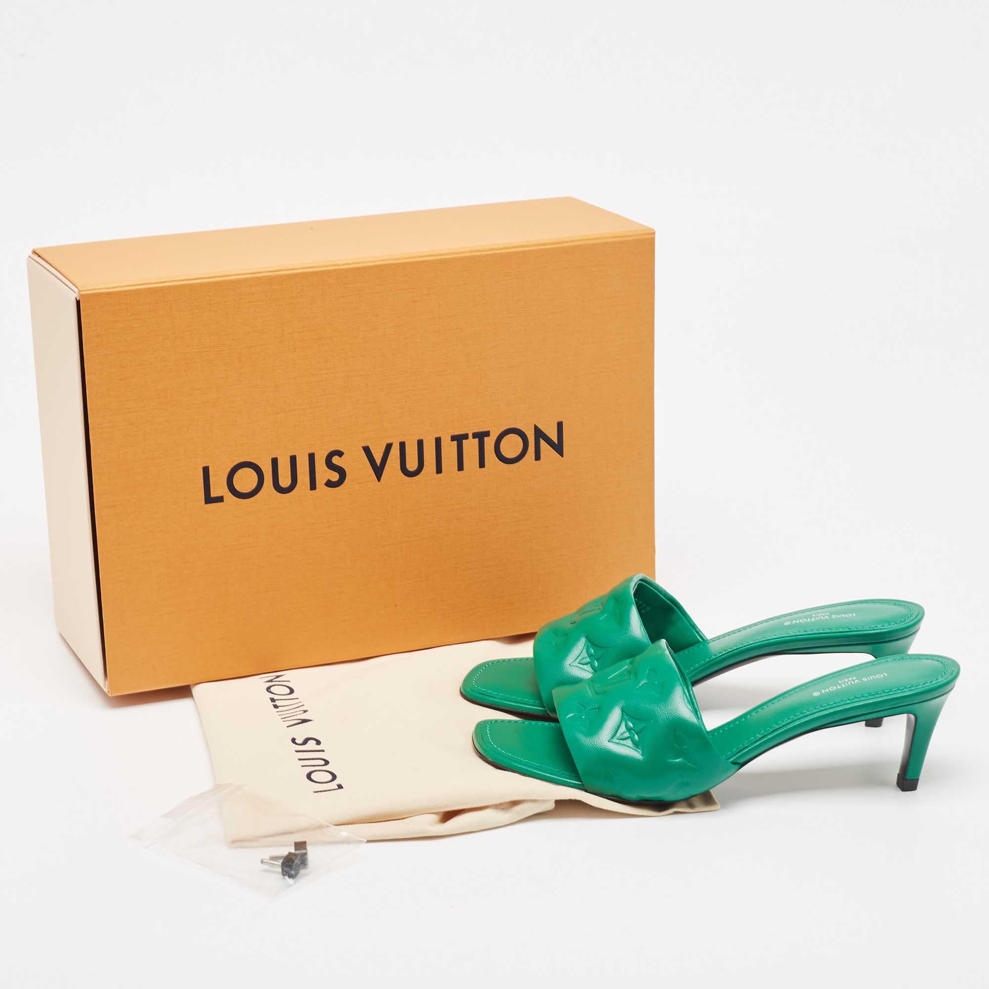 Louis Vuitton Green Leather Revival Slides Size 38 5