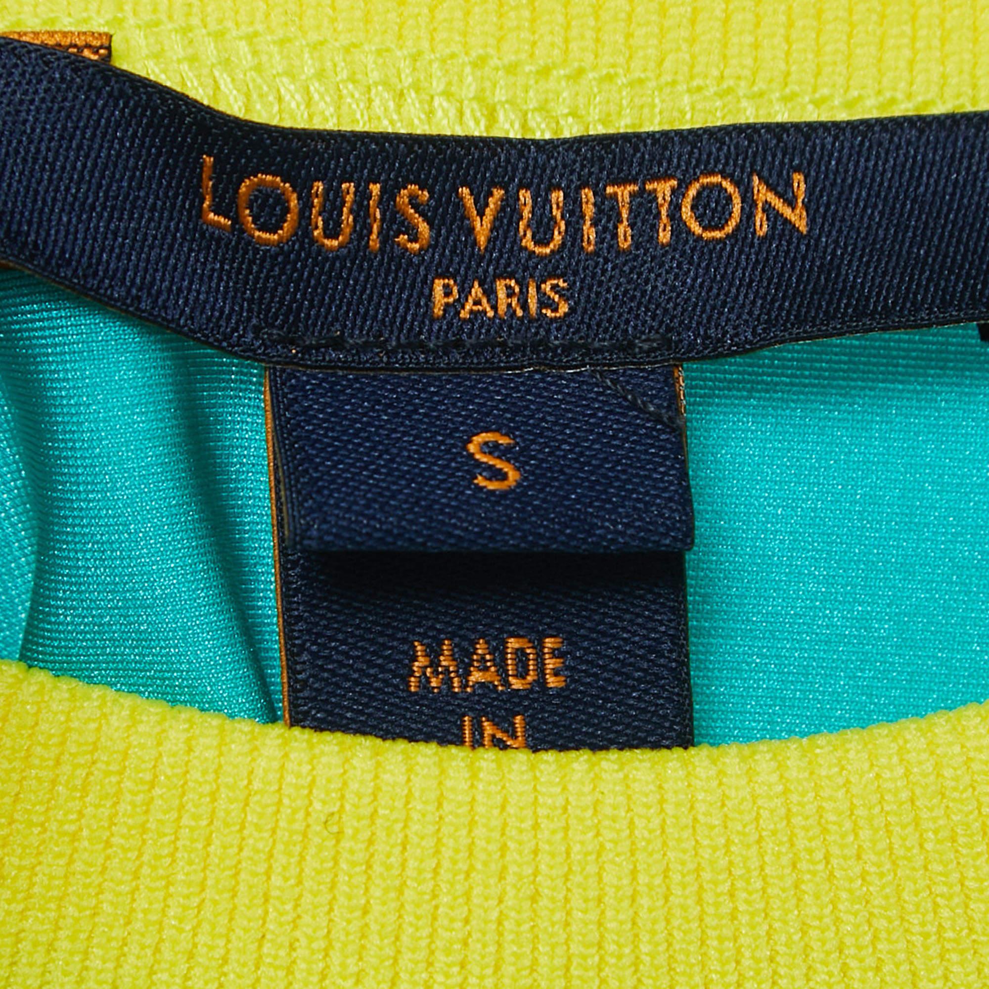 Women's Louis Vuitton Green Logo Print Stretch Knit Crew Neck T-Shirt S