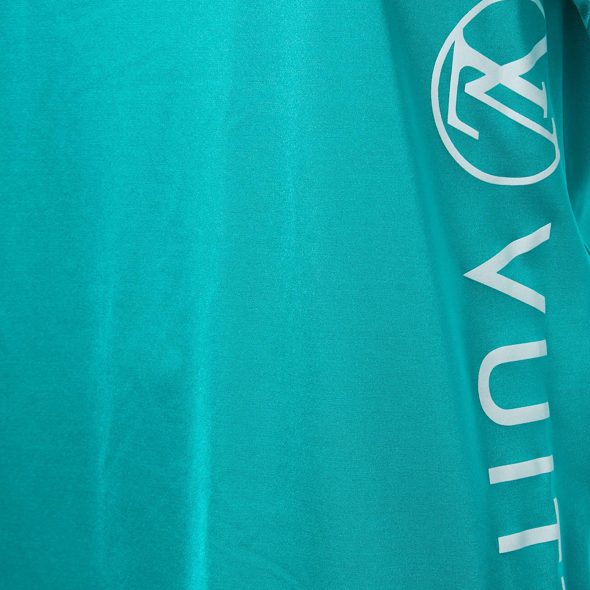 Louis Vuitton Green Logo Print Stretch Knit Crew Neck T-Shirt S 1