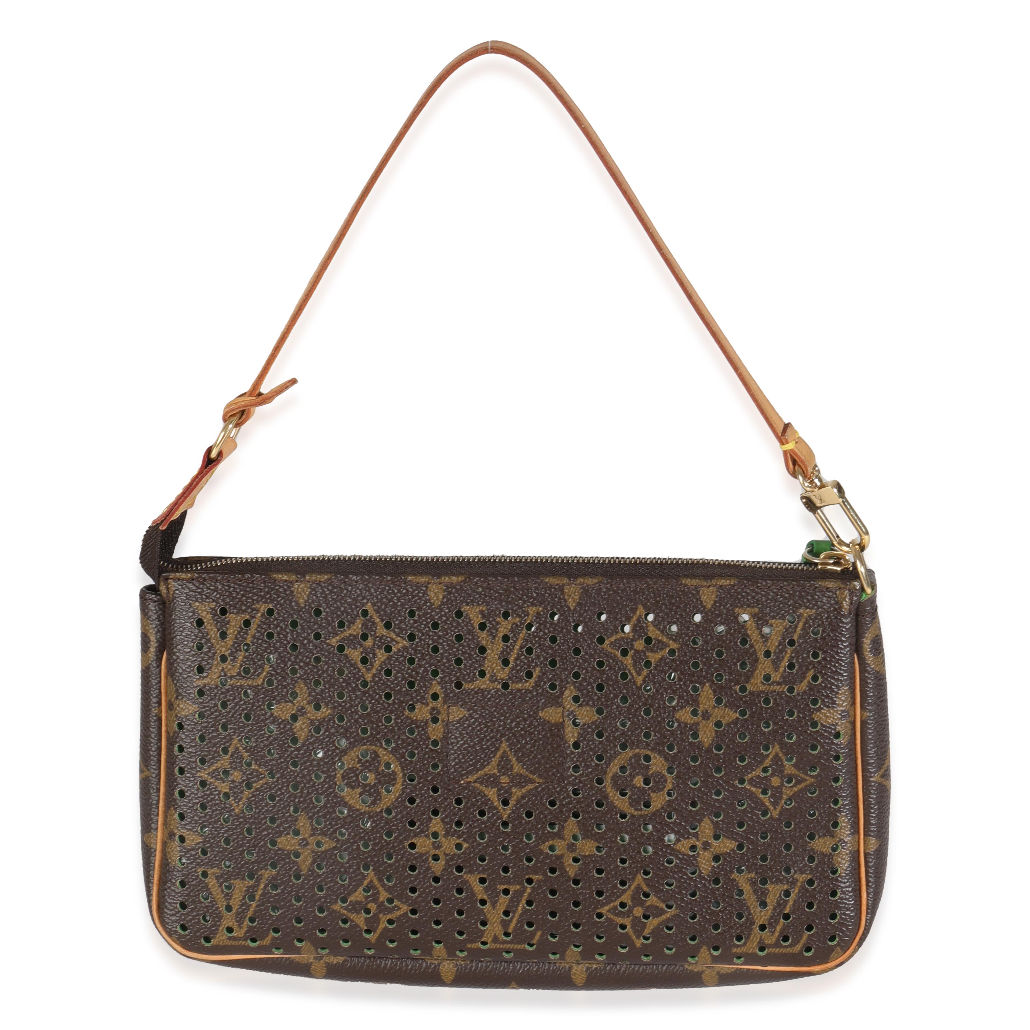 Listing Title: Louis Vuitton Green Monogram Perforated Pochette Accessoires
SKU: 144927
Condition: Pre-owned 
Handbag Condition: Very Good
Condition Comments: Item is in very good condition with minor signs of wear.  Scuffing and wear along leather.