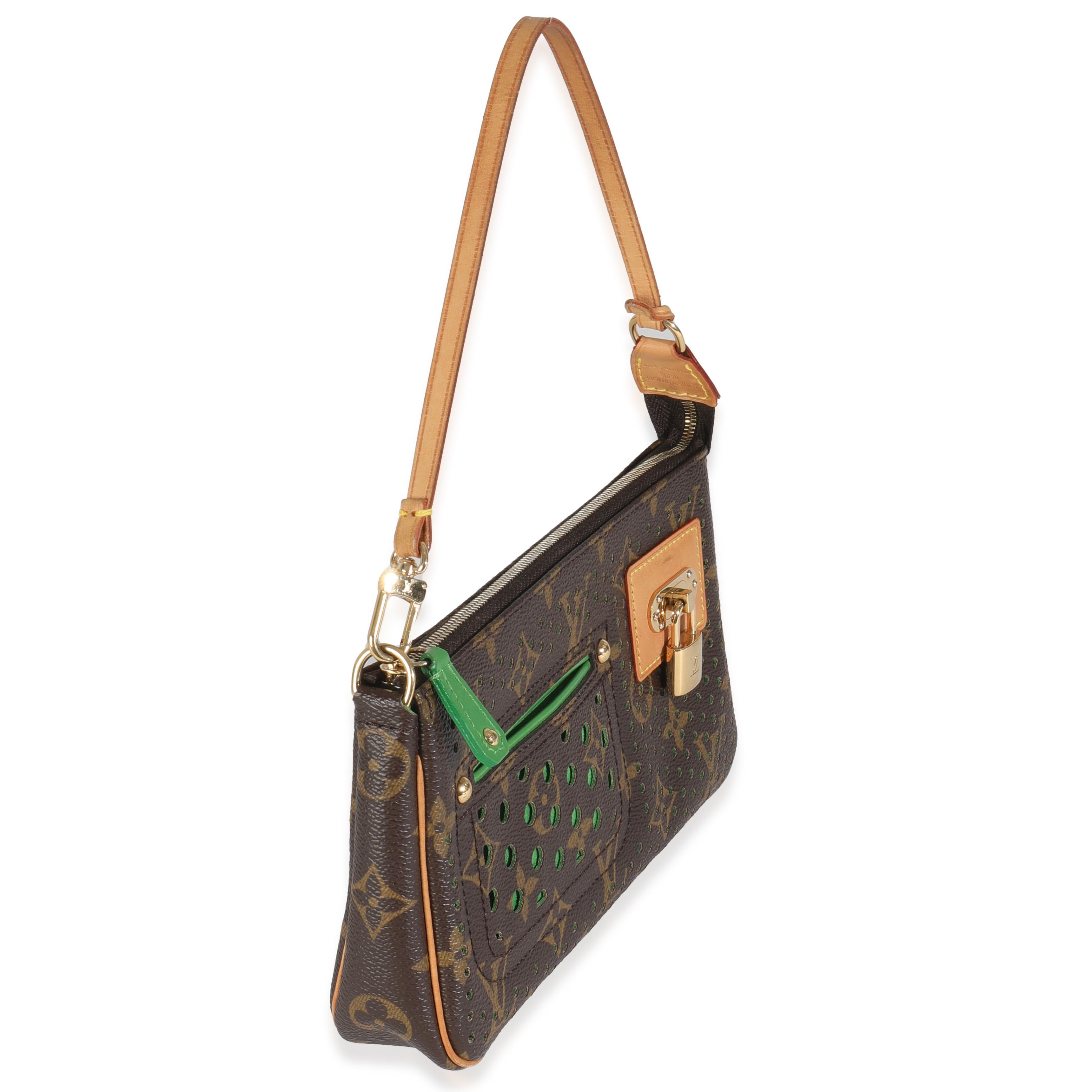 Black Louis Vuitton Green Monogram Perforated Pochette Accessoires