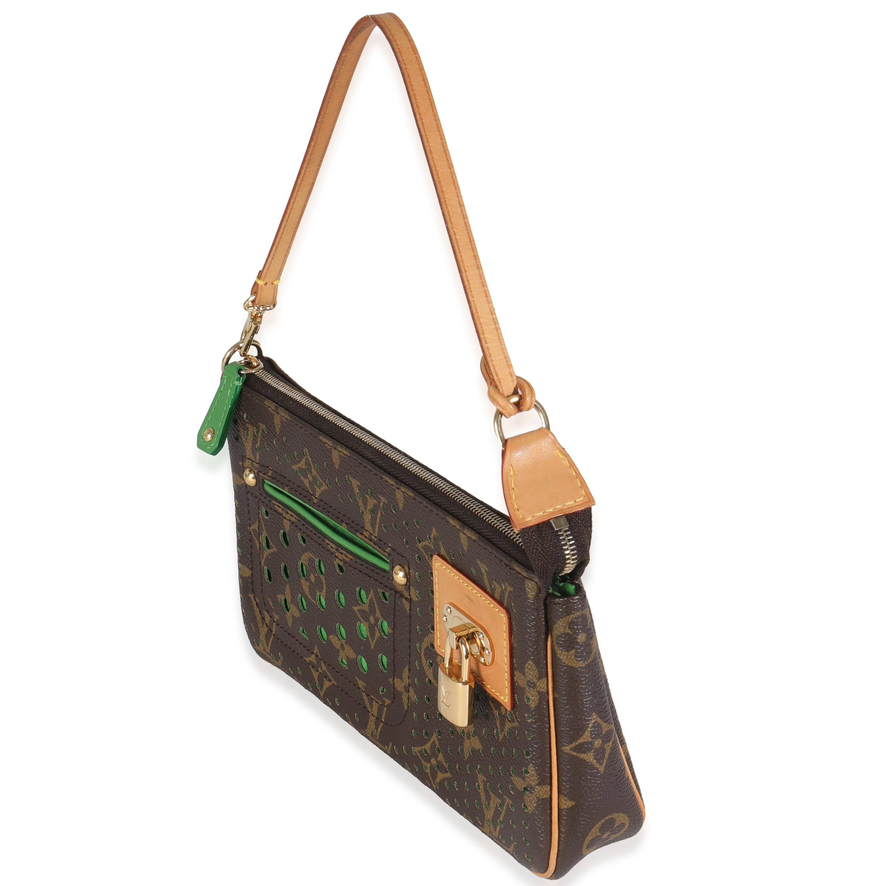 Louis Vuitton Green Monogram Perforated Pochette Accessoires In Excellent Condition In New York, NY