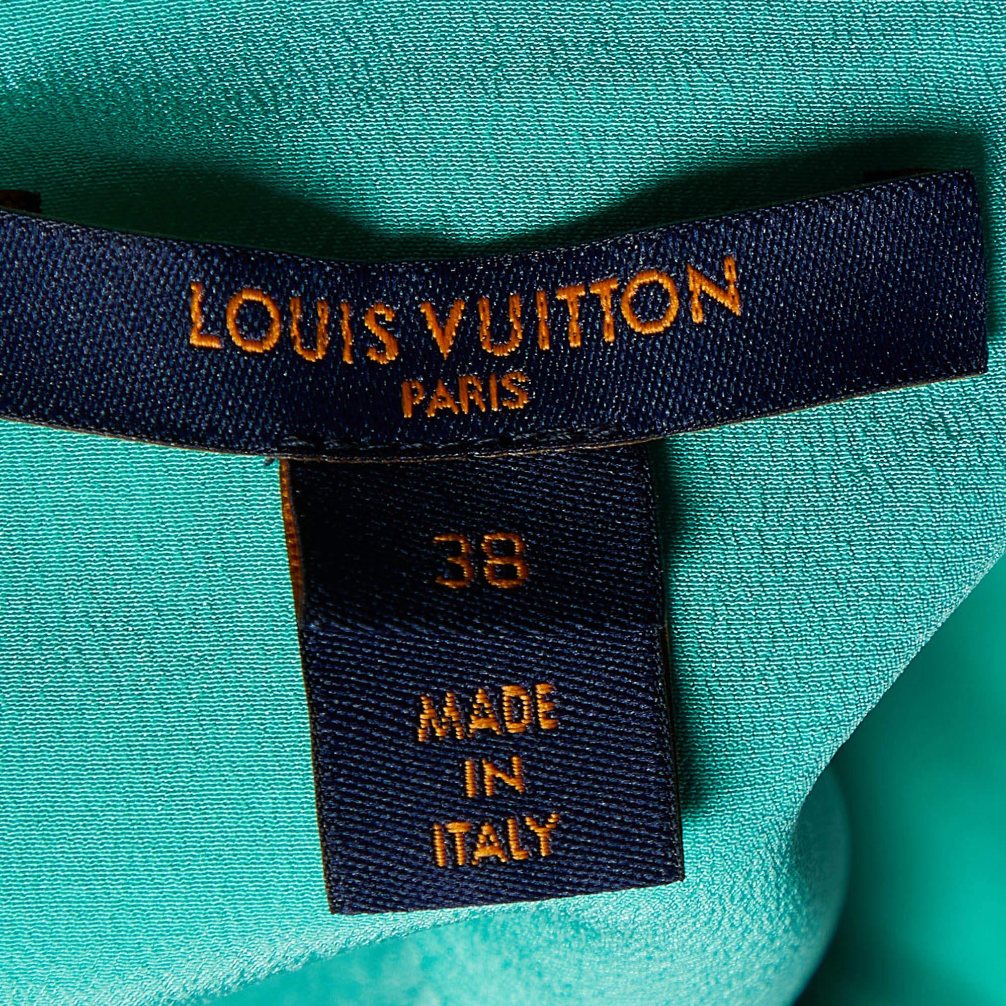 Louis Vuitton Green Monogram Print Silk Button Front Shirt M 1