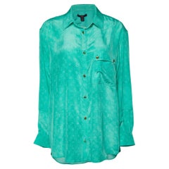 Grünes Seidenhemd mit Monogramm-Druck und Knopfleiste von Louis Vuitton M
