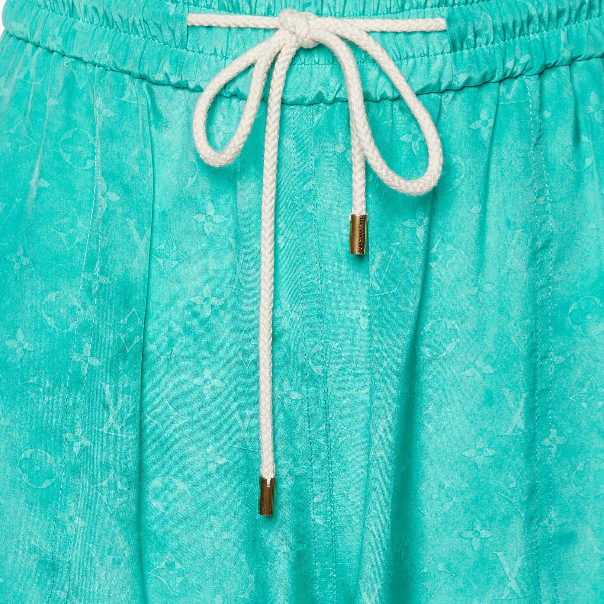Louis Vuitton Green Monogram Silk Drawstring Waist Trousers M In Excellent Condition In Dubai, Al Qouz 2