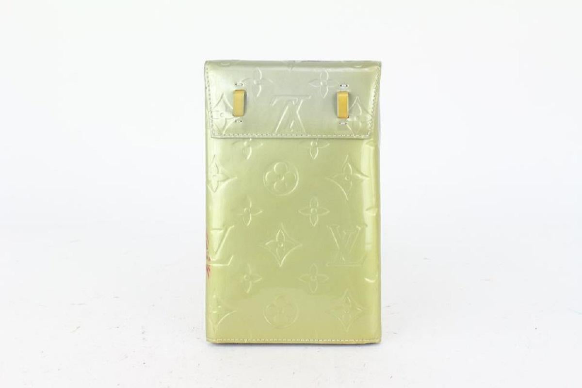 Louis Vuitton Green Monogram Vernis Walker Trifold Wallet Crossbody 820lv98 In Good Condition In Dix hills, NY