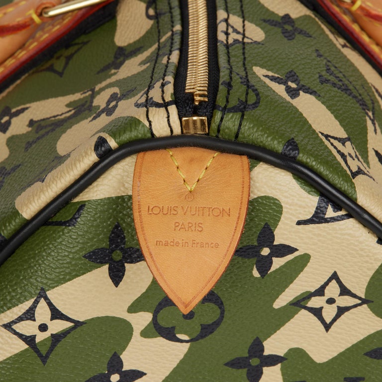 LOUIS VUITTON Green Monogramouflage Canvas & Vachetta Leather Murakami Speedy 35 For Sale 2