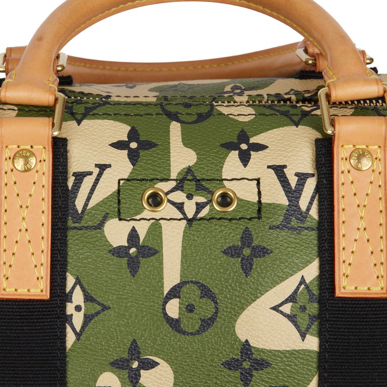 LOUIS VUITTON Green Monogramouflage Canvas & Vachetta Leather Murakami Speedy 35 For Sale 3