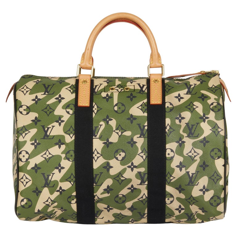 LOUIS VUITTON Green Monogramouflage Canvas & Vachetta Leather Murakami Speedy 35 For Sale