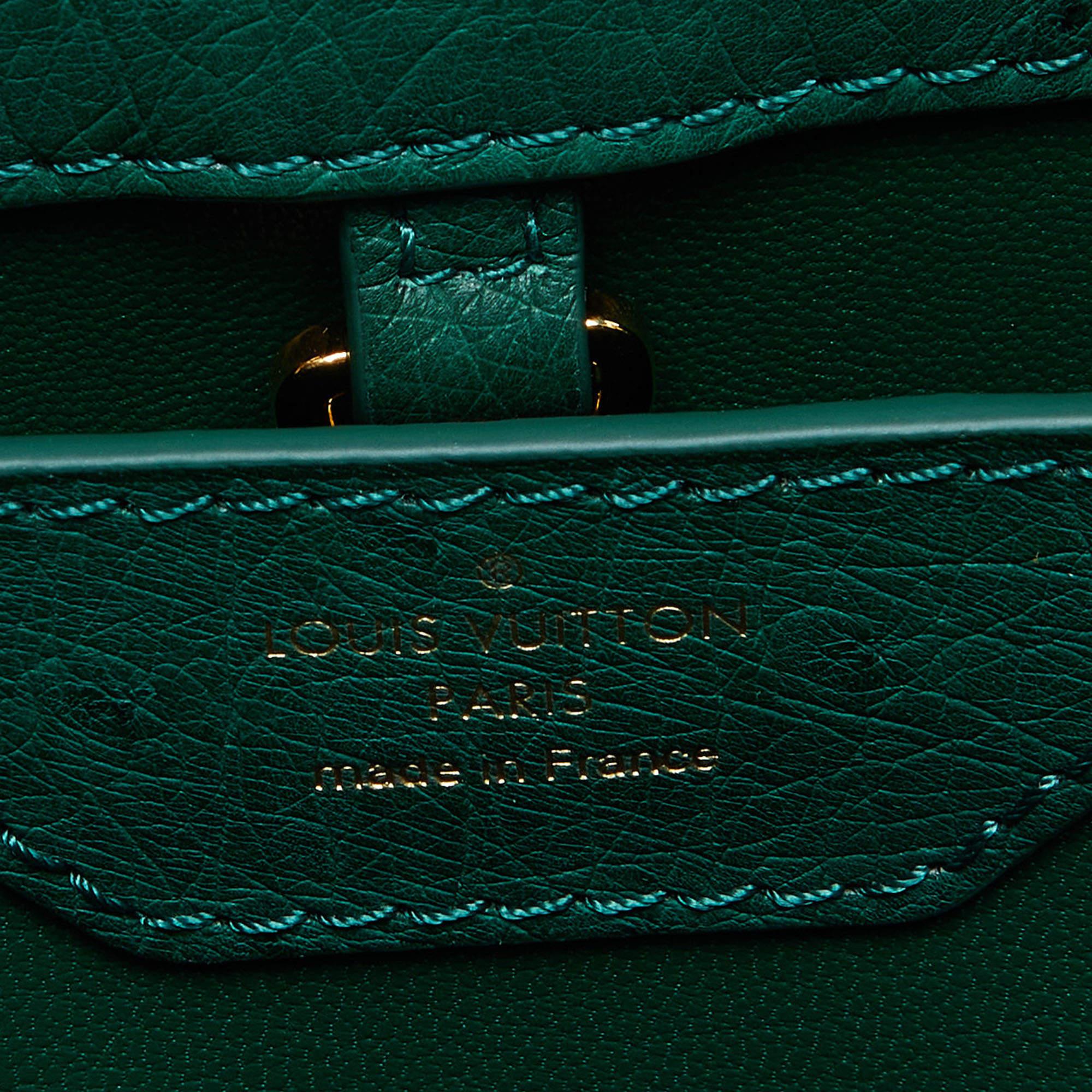 Louis Vuitton Green Ostrich Leather Capucines BB Bag For Sale 6