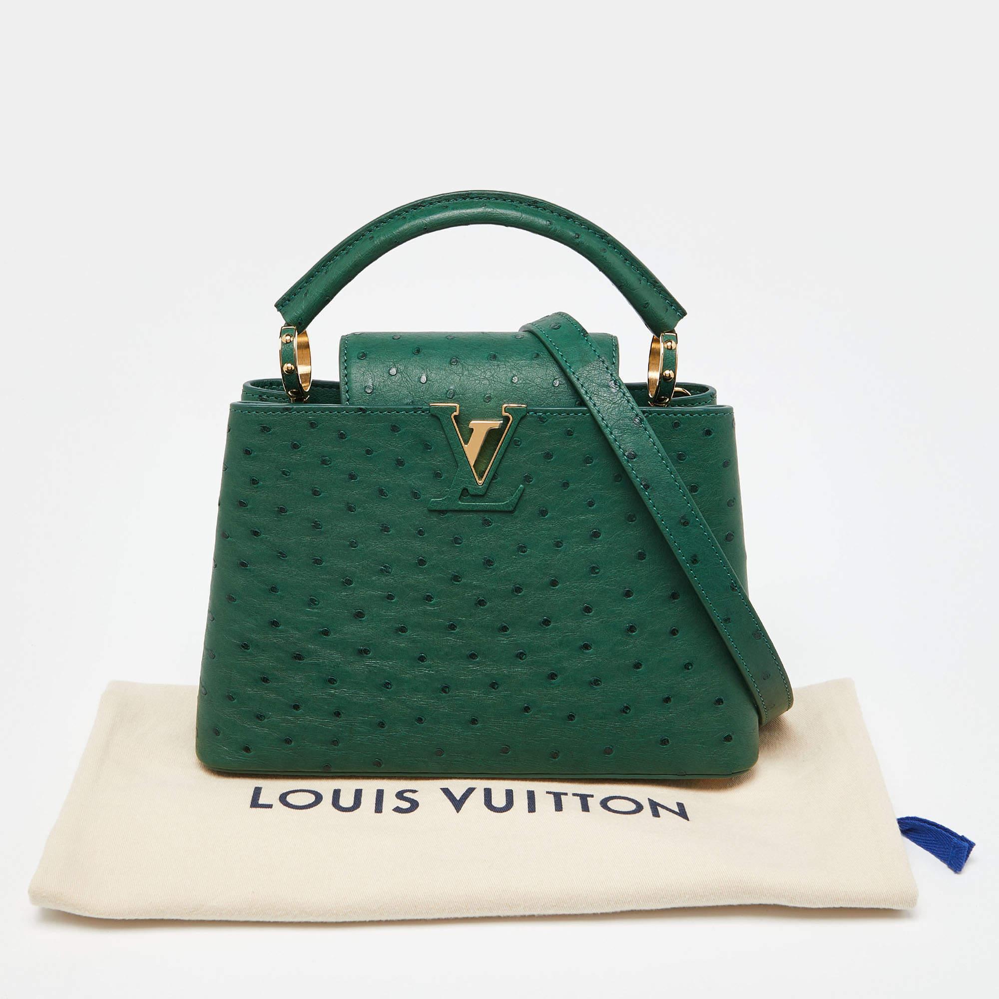 Louis Vuitton Green Ostrich Leather Capucines BB Bag For Sale 8
