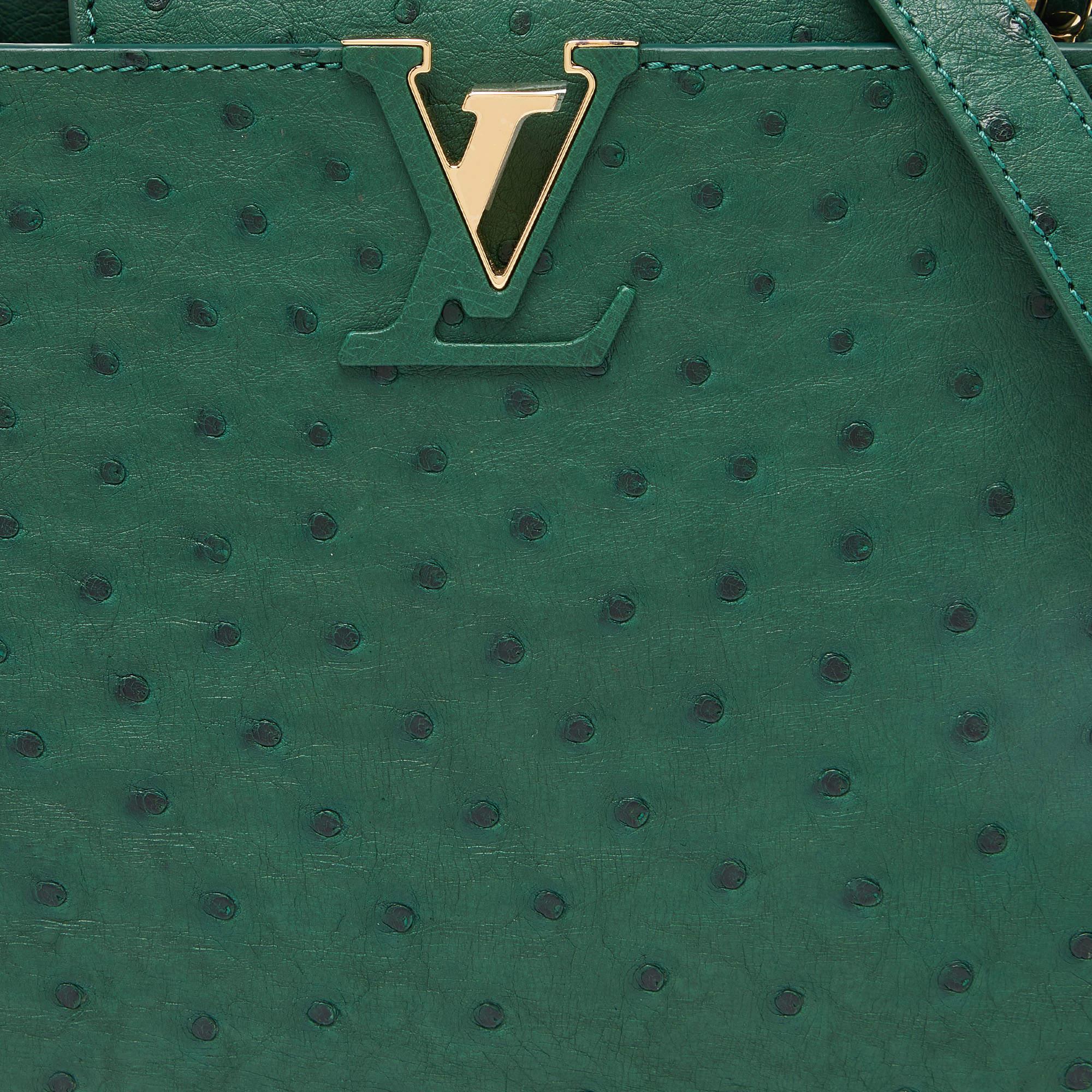 Louis Vuitton Green Ostrich Leather Capucines BB Bag For Sale 3