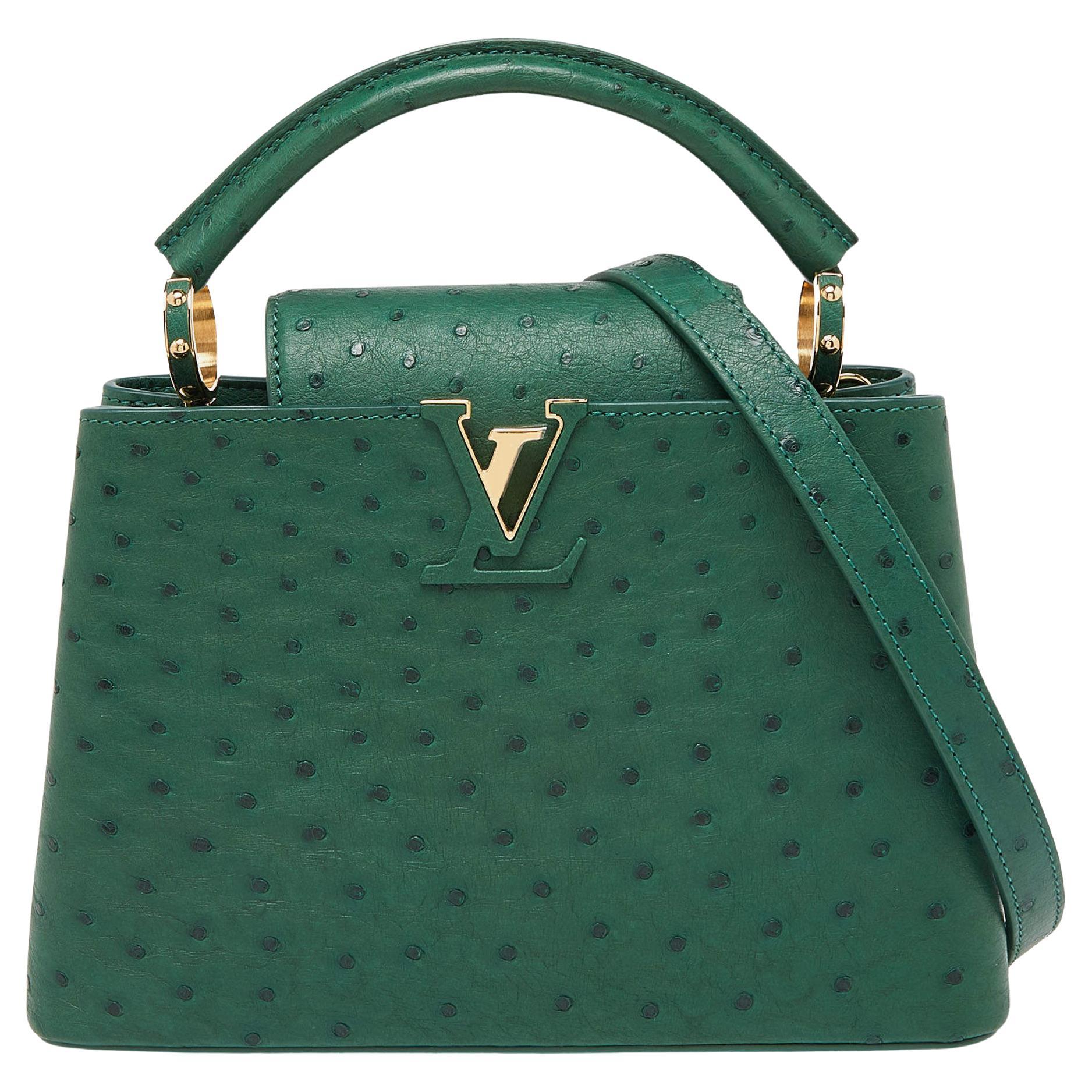 Louis Vuitton Green Ostrich Leather Capucines BB Bag For Sale