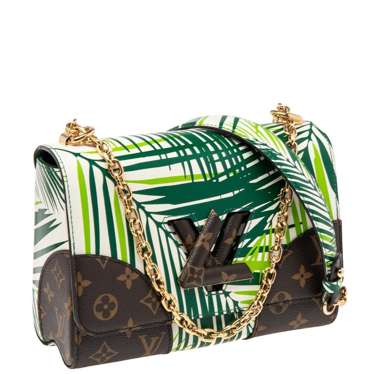 Women's Louis Vuitton Green Palm Print Leather Twist MM Bag For Sale