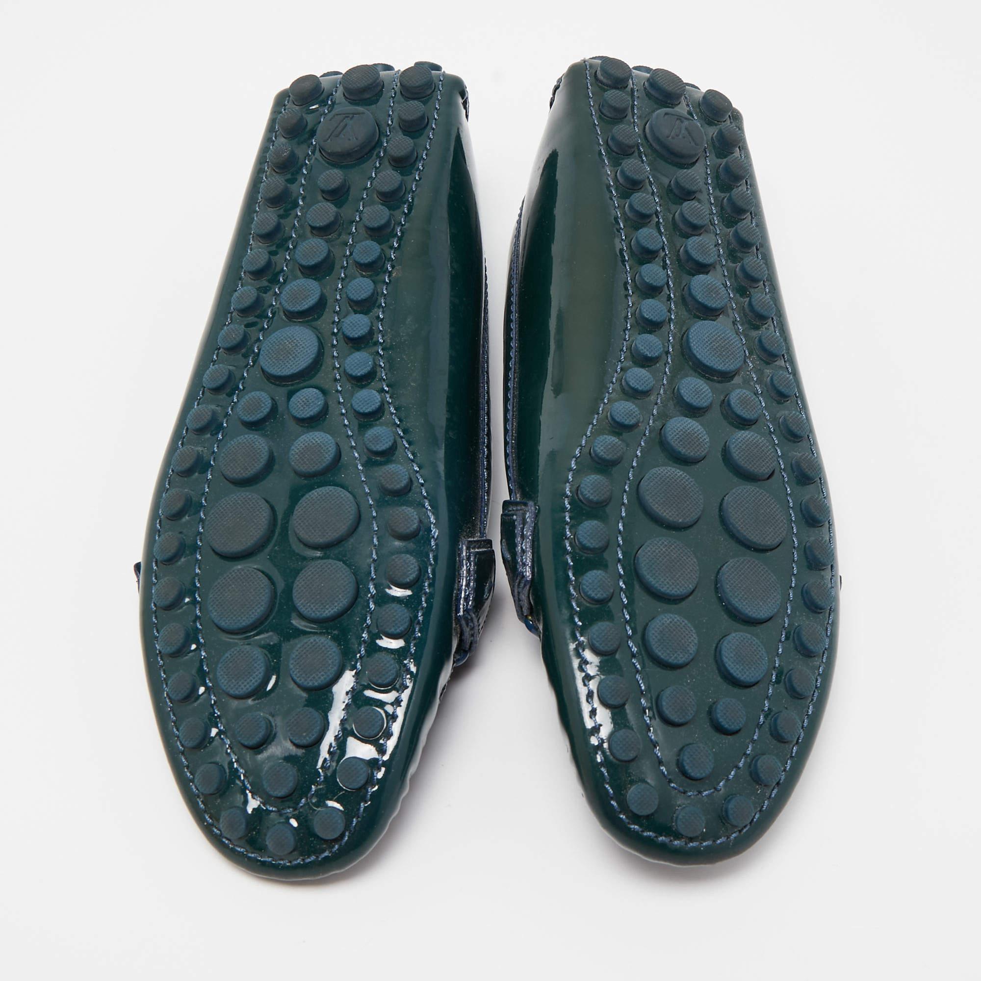 Louis Vuitton Green Patent Leather Oxford Loafers Size 37 For Sale 2