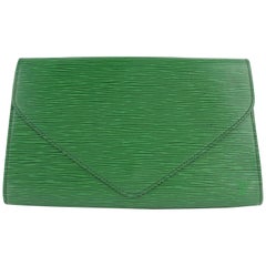 Vintage Louis Vuitton Green Pochette Clutch Epi Borneo Art Deco Envelope 18lz1106 Wallet