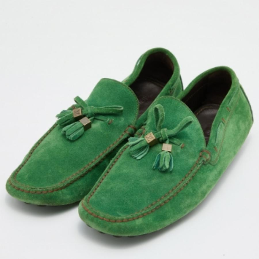 Vert Louis Vuitton - Imola Slip On Loafers en daim vert - Taille 41.5 en vente