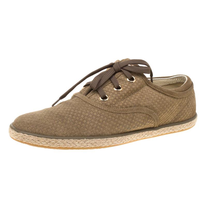 Louis Vuitton - Baskets espadrilles « Petit Damier » en daim vert, taille 38 en vente