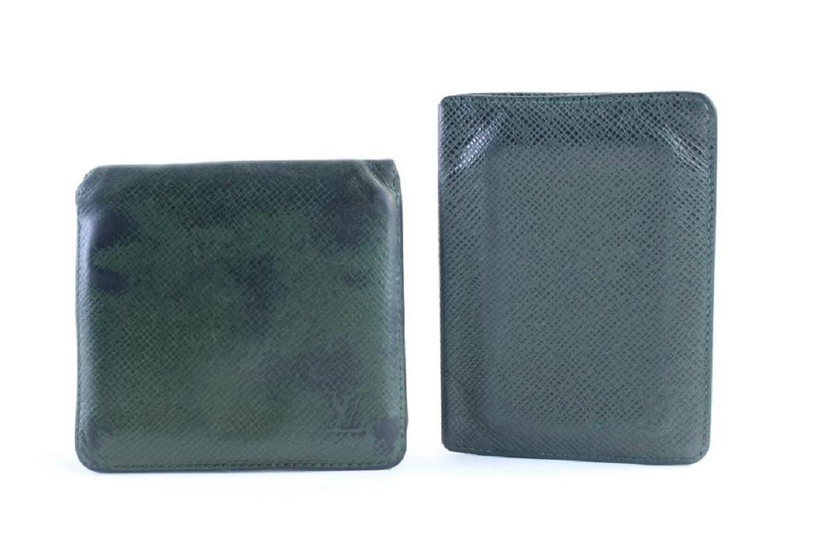 Louis Vuitton Green Taiga and Card Case Set 226904 Wallet For Sale 3