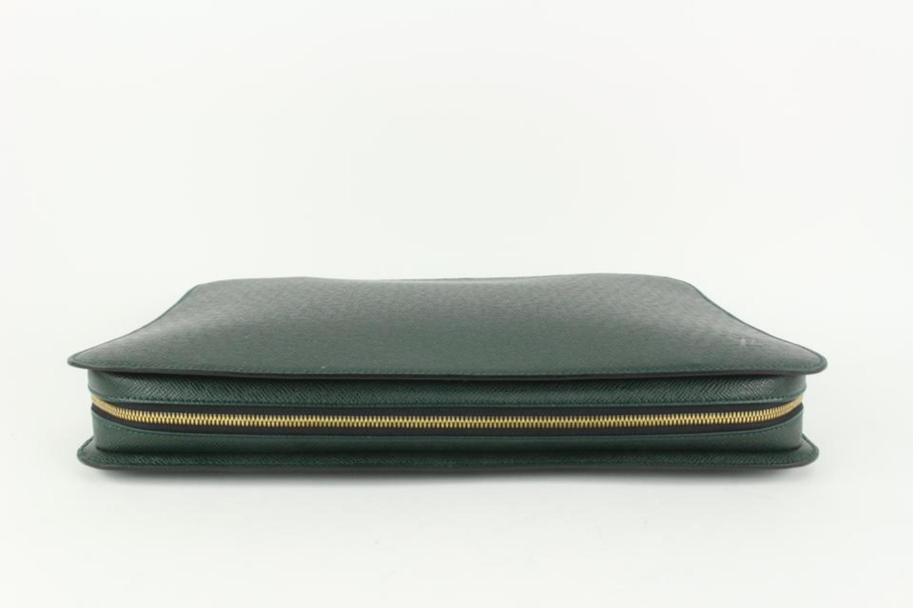 Women's Louis Vuitton Green Taiga Leather Attache Portfolio 1213lv12