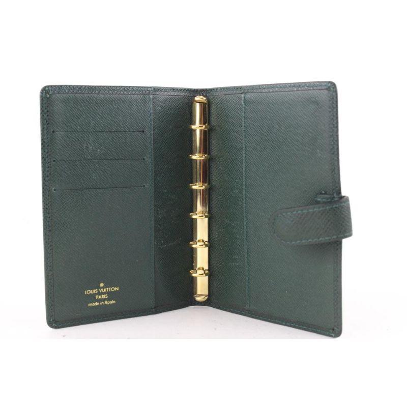Black Louis Vuitton Green Taiga Leather Small Ring Agenda PM Diary Cover Book For Sale