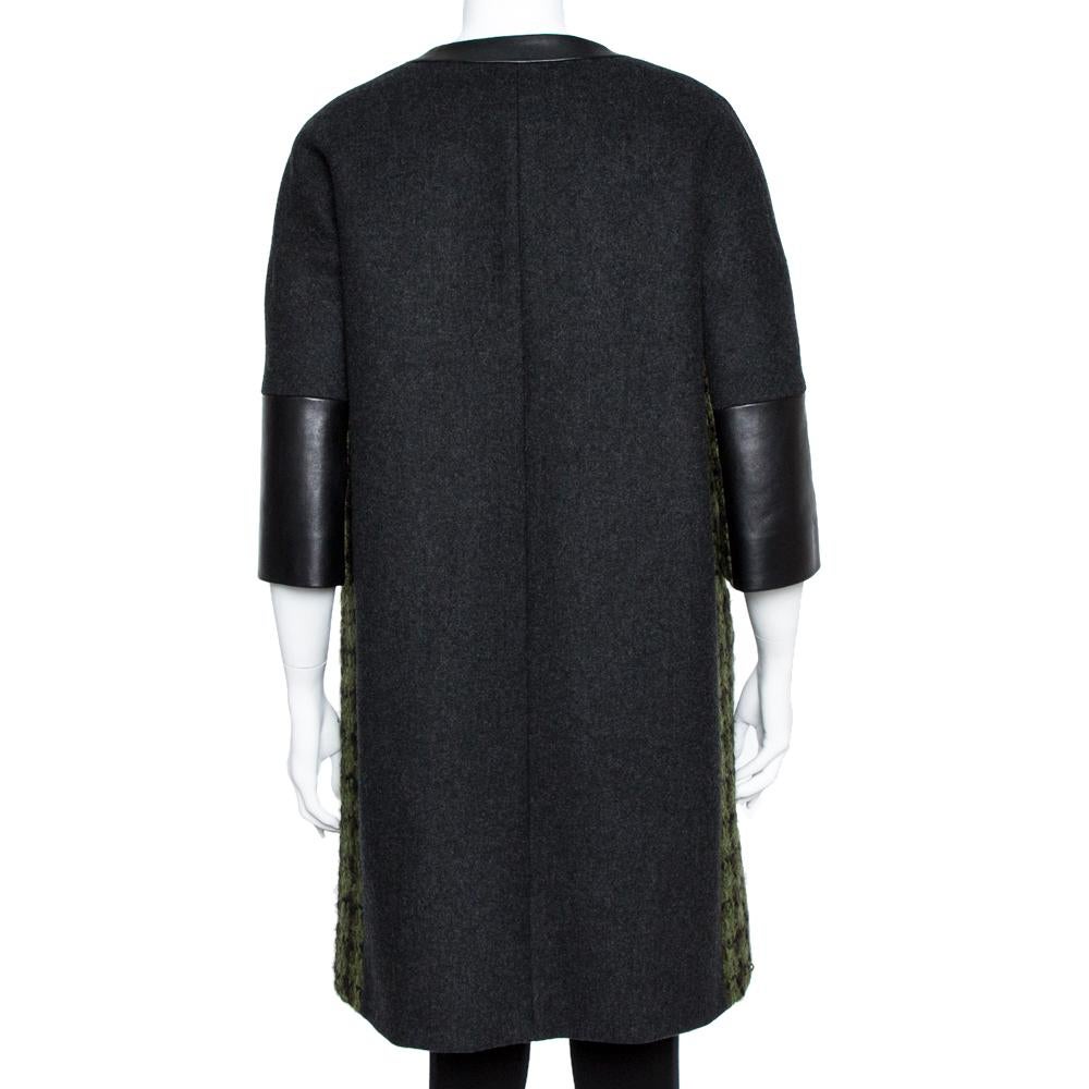 Black Louis Vuitton Green Tweed & Leather Trim Coat M