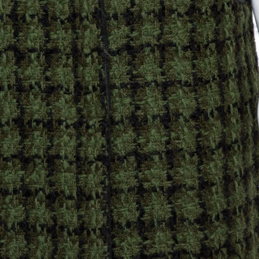 Women's Louis Vuitton Green Tweed & Leather Trim Coat M