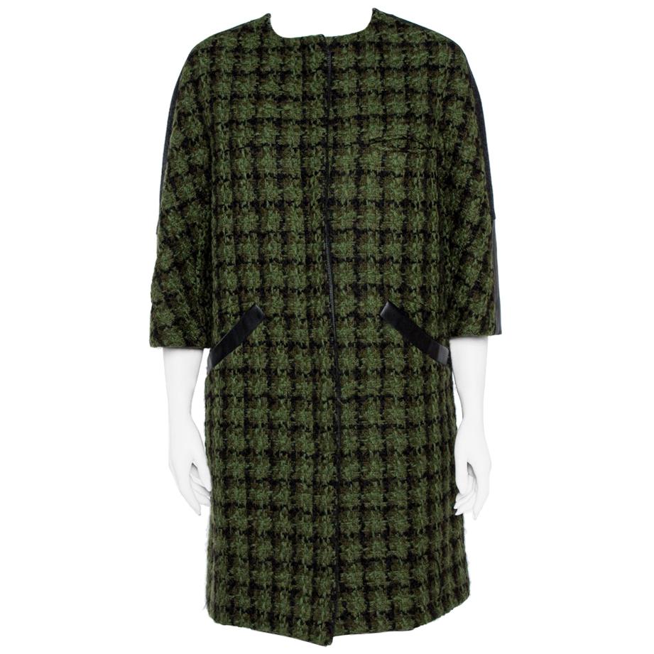 Louis Vuitton Green Tweed & Leather Trim Coat M