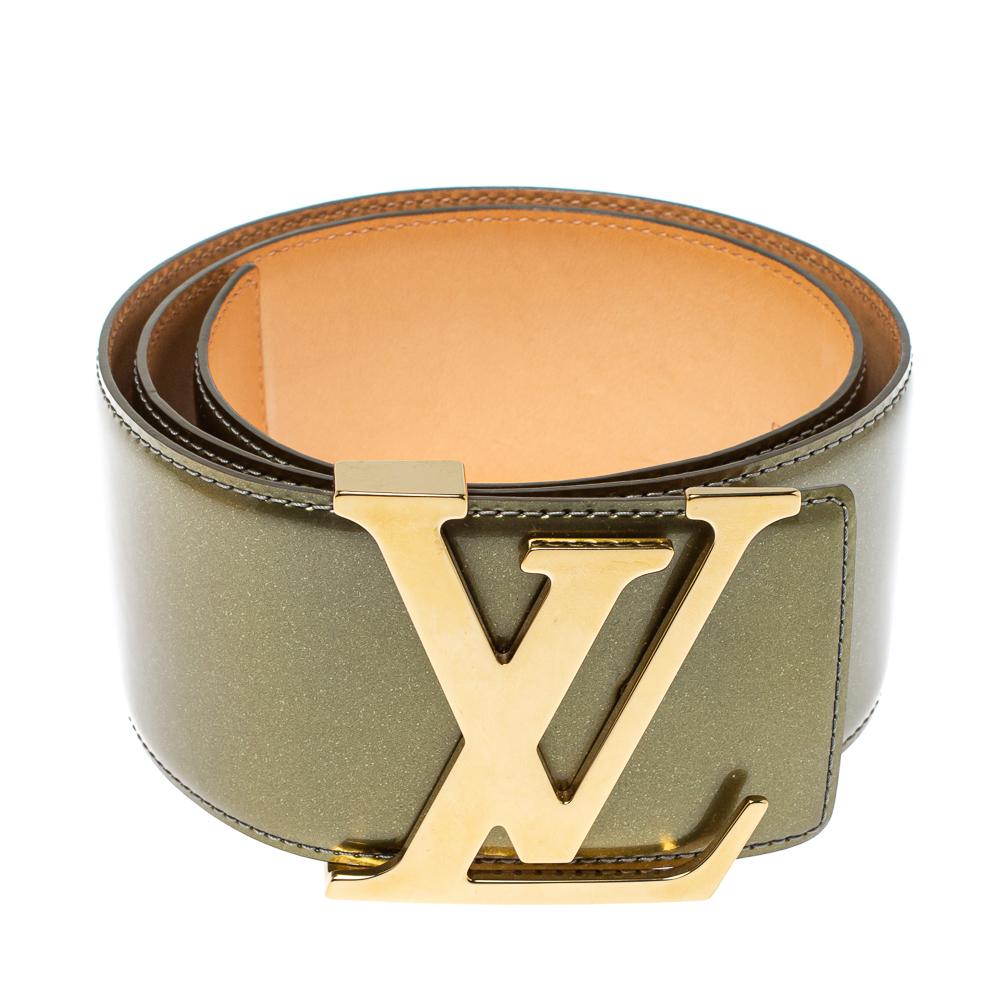 Authentic Louis Vuitton Green Gold Buckle Belt Leather For 60-70cm Women