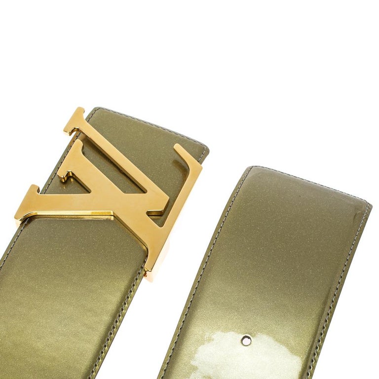 Louis Vuitton Green Vernis Leather LV Initiales Wide Belt 75 CM at