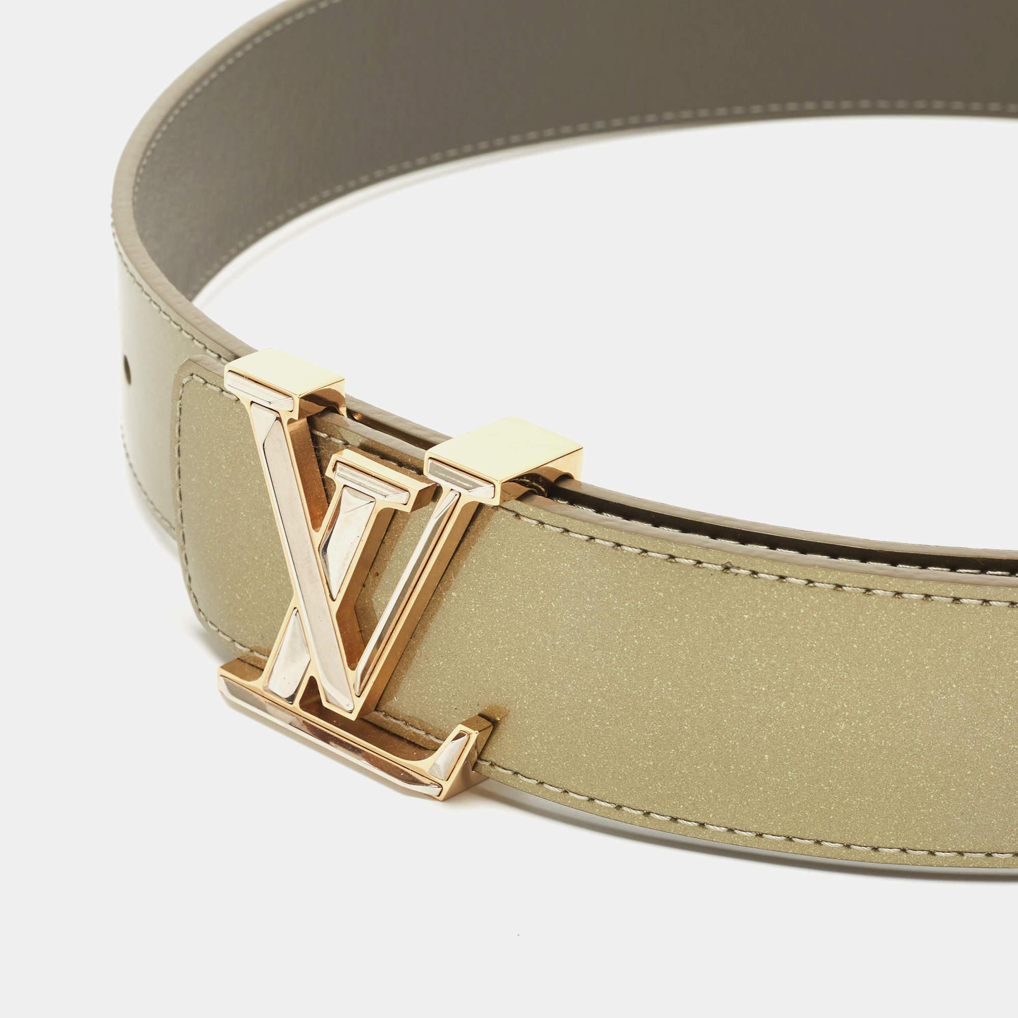 Brown Louis Vuitton Green Vernis LV Initiales Belt 80CM