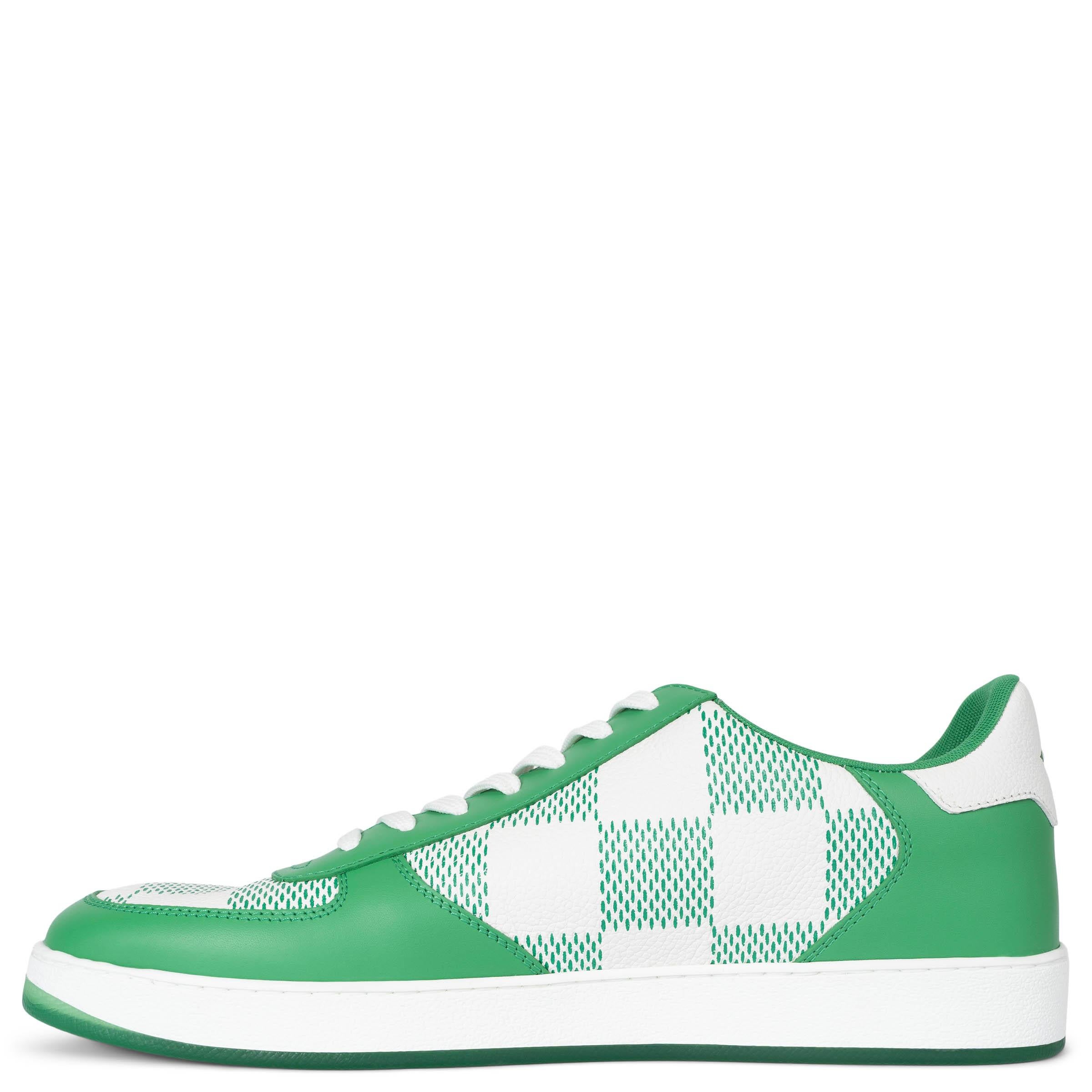 Gray LOUIS VUITTON green & white Damier leather RIVOLI Sneakers Shoes 8 For Sale
