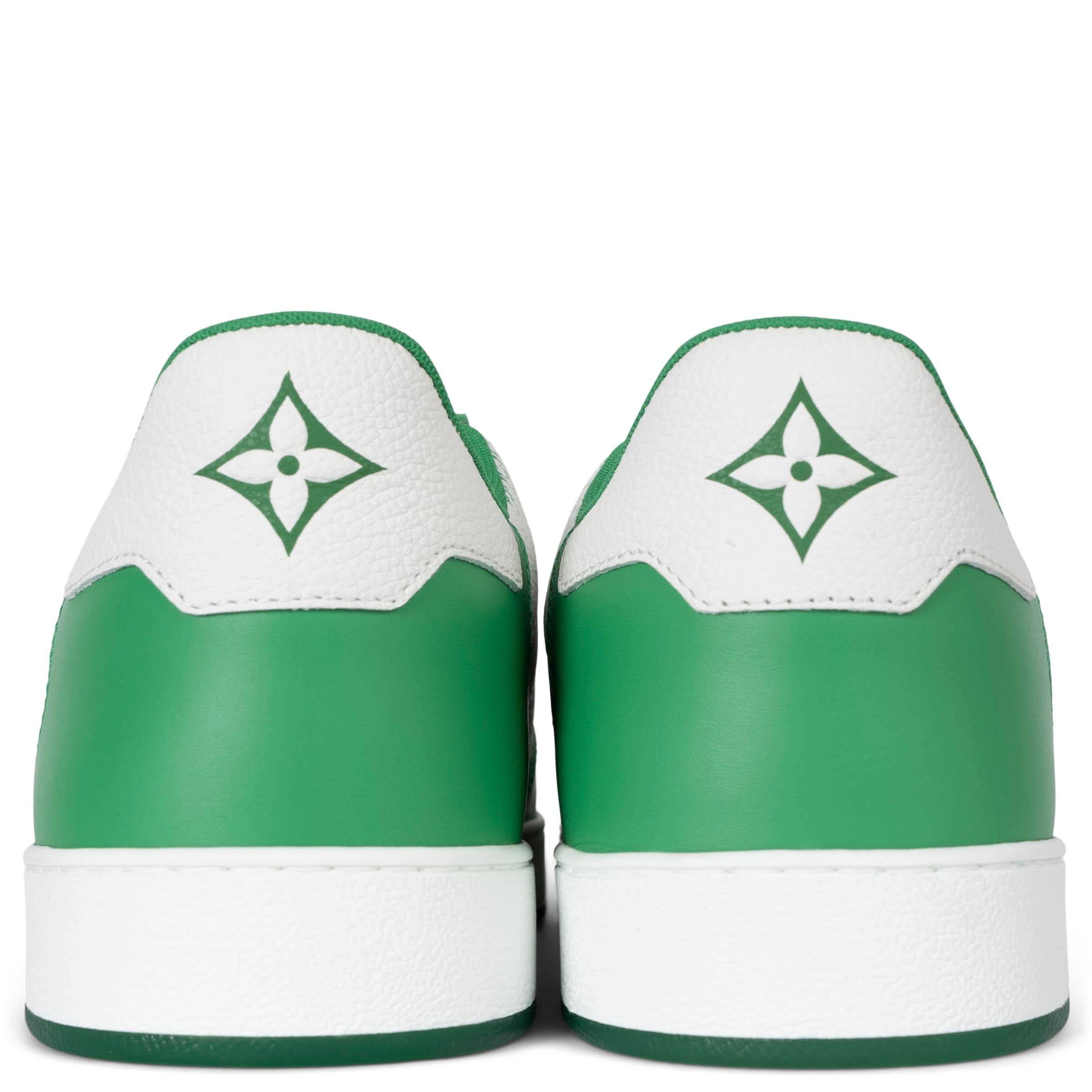 LOUIS VUITTON green & white Damier leather RIVOLI Sneakers Shoes 8 In New Condition For Sale In Zürich, CH