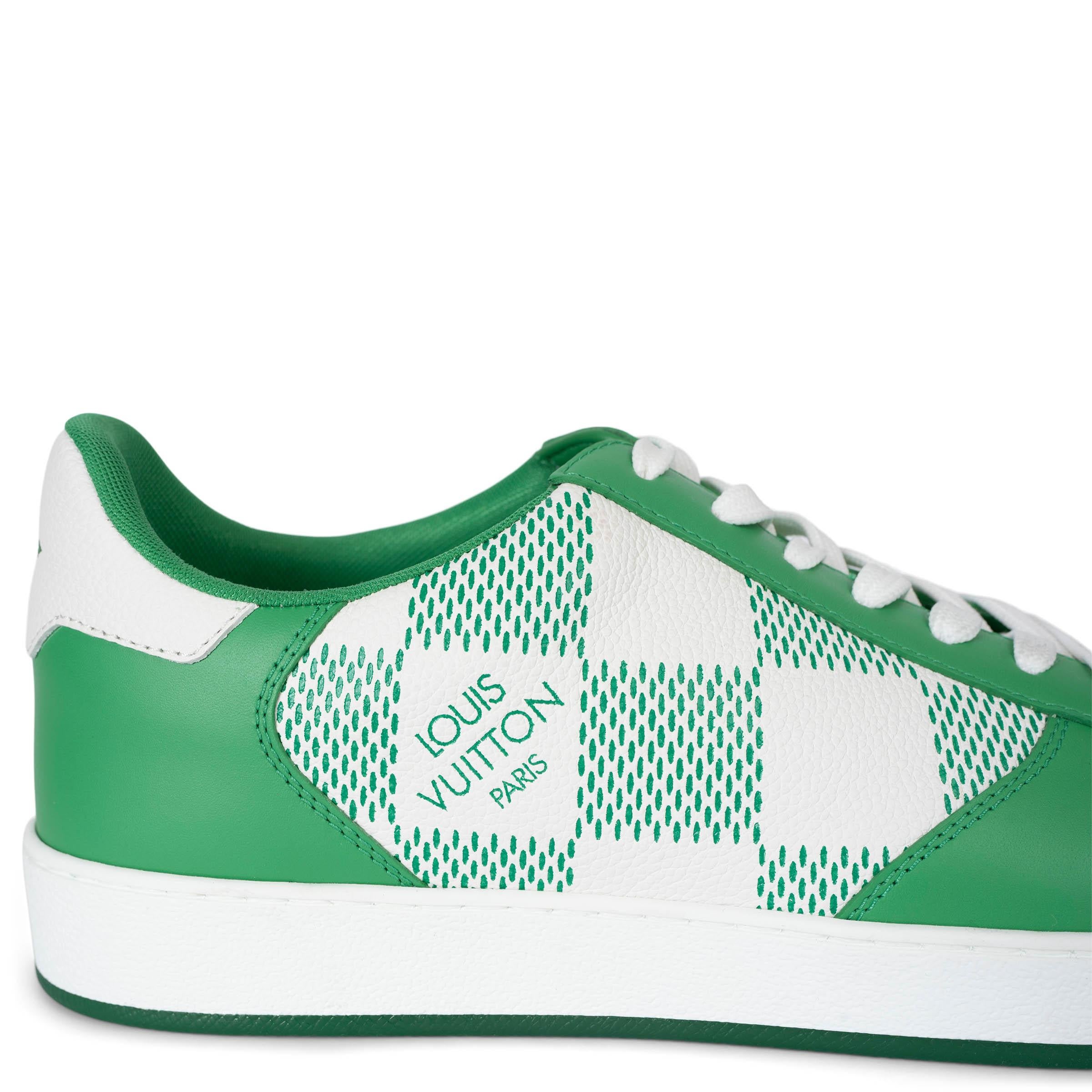 Women's LOUIS VUITTON green & white Damier leather RIVOLI Sneakers Shoes 8 For Sale