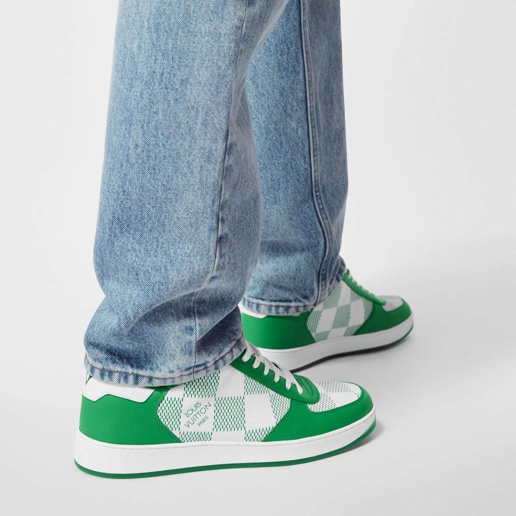 LOUIS VUITTON green & white Damier leather RIVOLI Sneakers Shoes 8 For Sale 3