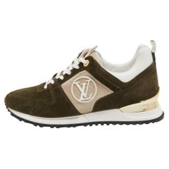 Louis Vuitton Green/White Suede, Mesh and Leather Run Away Low-Top Sneakers Size