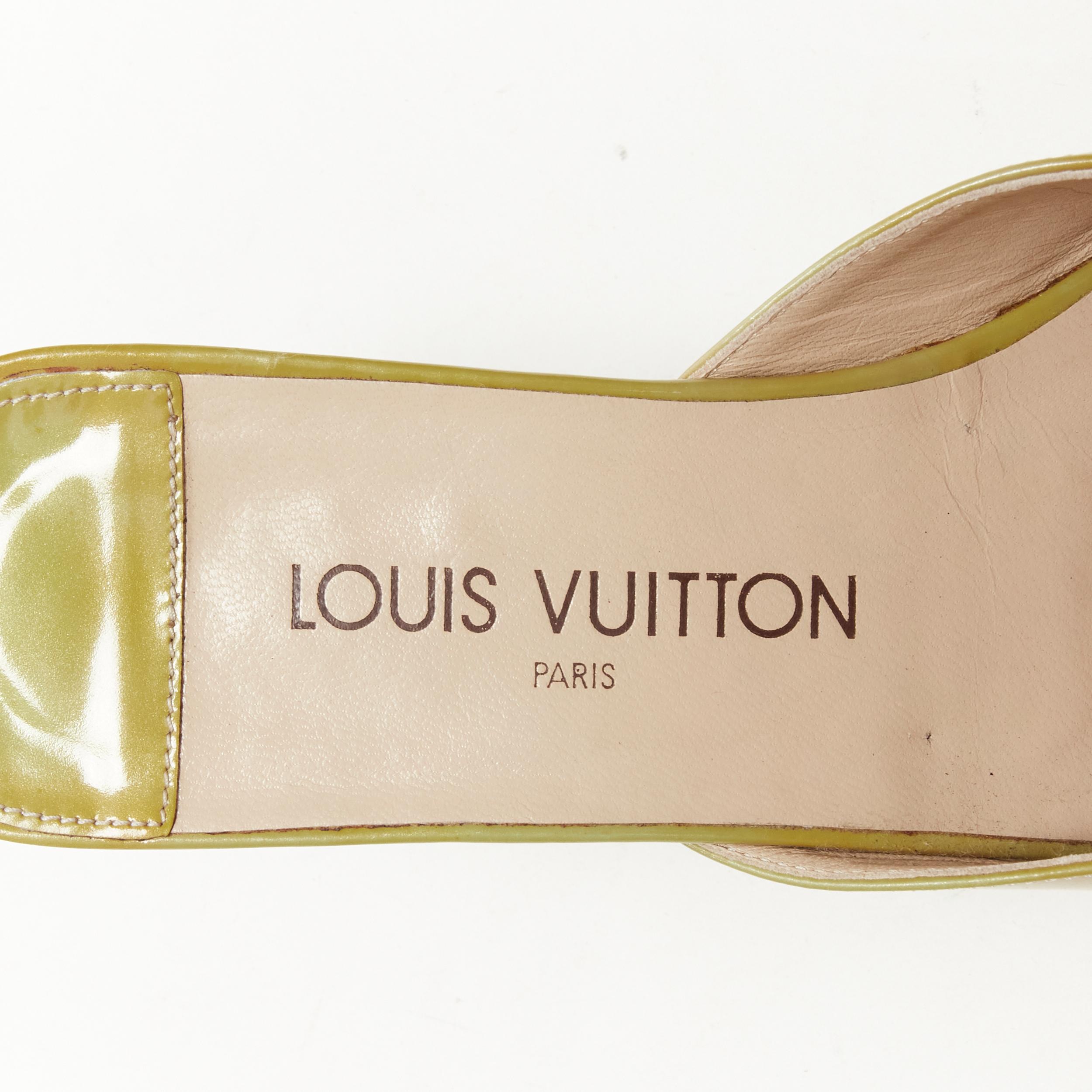 LOUIS VUITTON green yellow polished leather LV dice square toe slipper EU37 For Sale 1