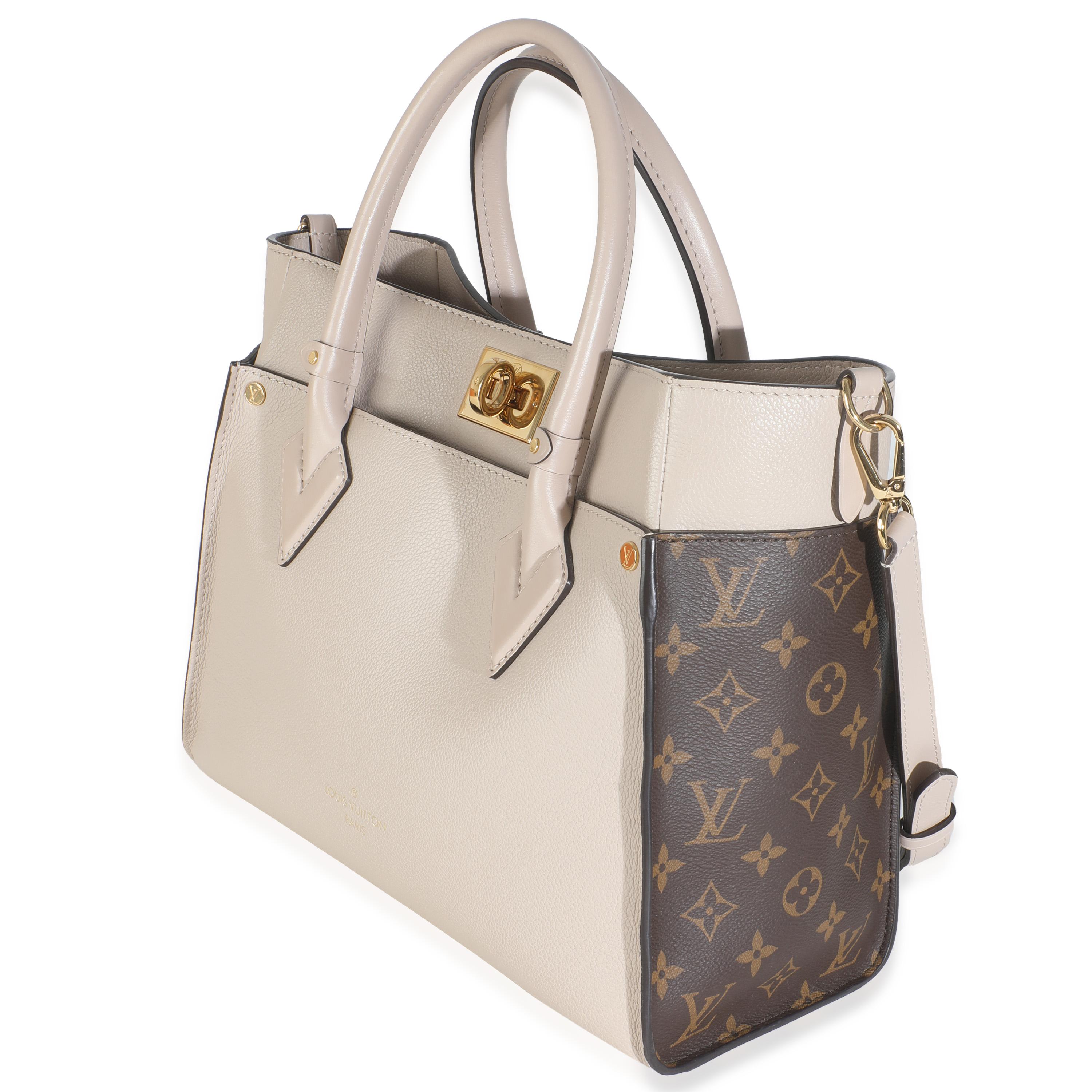 Louis Vuitton Greige Calfskin Monogram On My Side MM In Excellent Condition For Sale In New York, NY