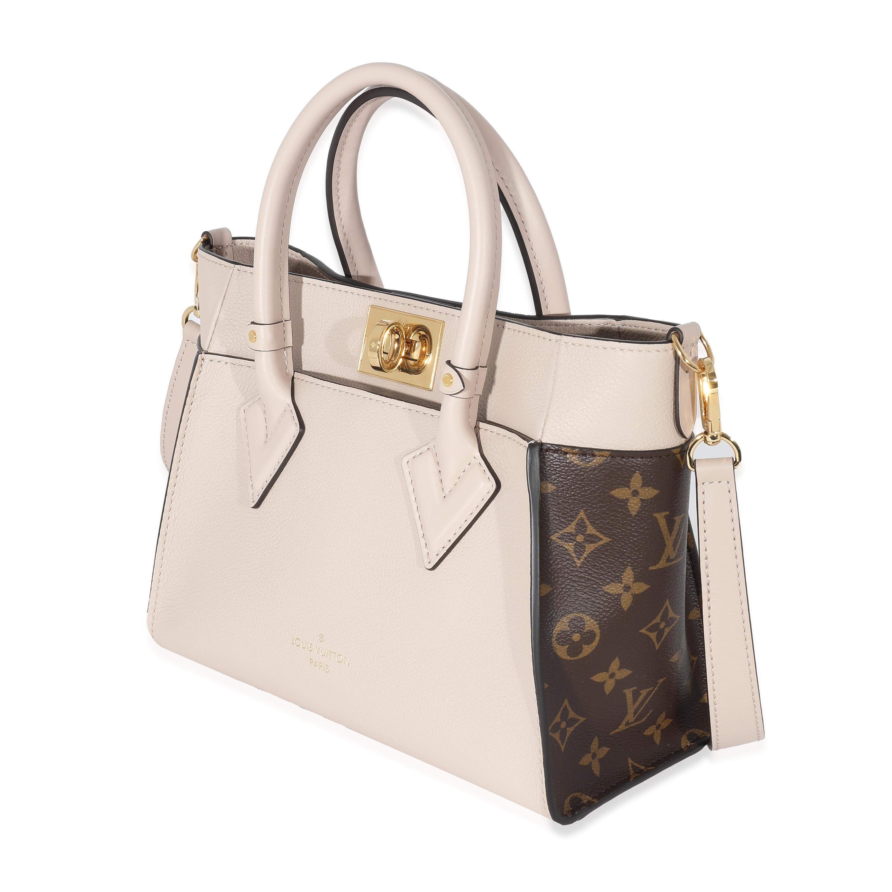 Women's Louis Vuitton Greige Leather Monogram Canvas On My Side PM