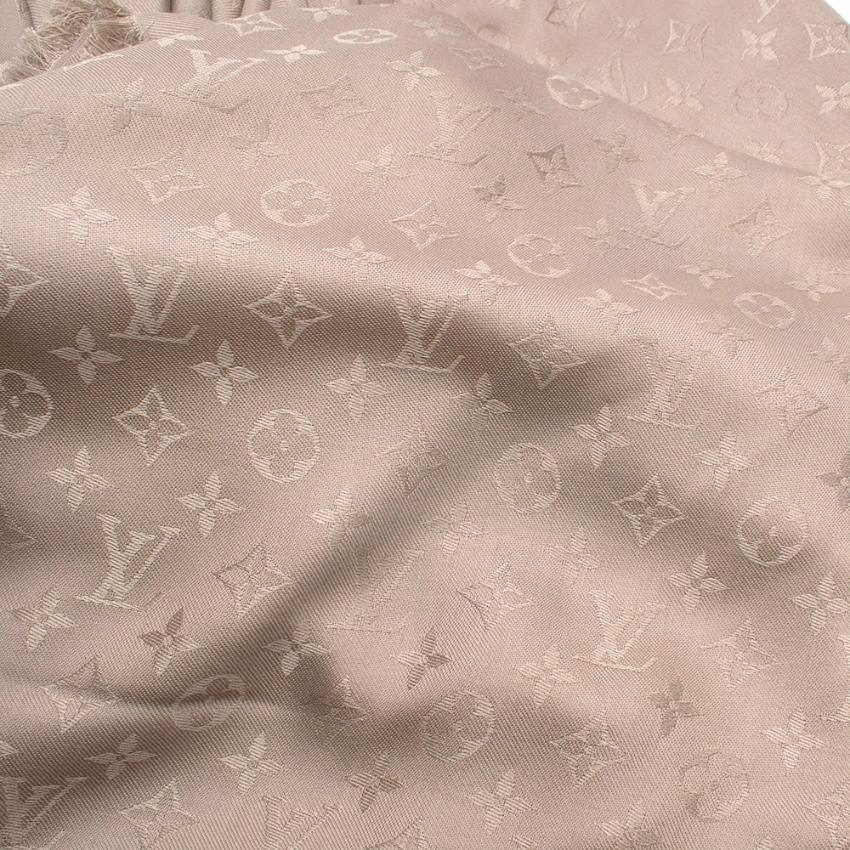 Beige Louis Vuitton Greige Silk & Wool Blend Monogram Shawl 