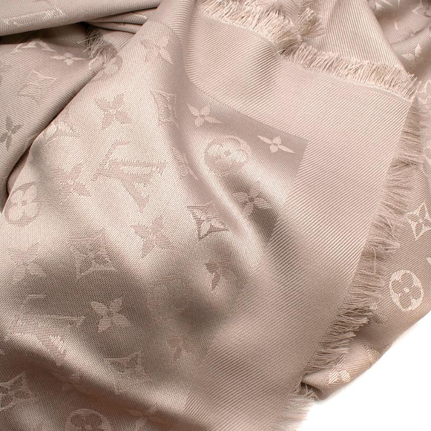 Louis Vuitton Greige Silk & Wool Blend Monogram Shawl  In New Condition In London, GB