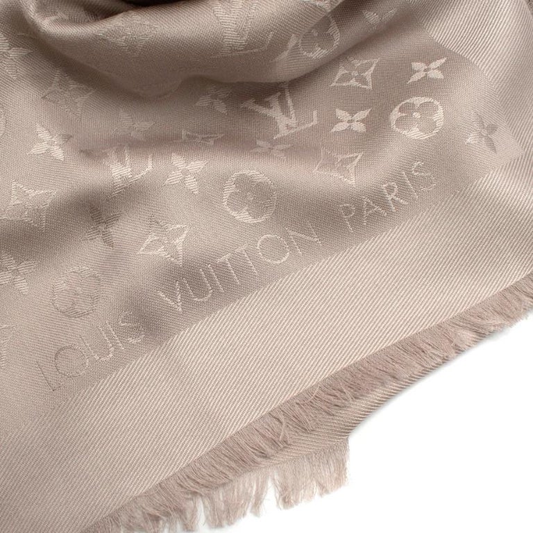 Louis Vuitton Greige Monogram Silk & Wool Fringed Shawl Louis Vuitton